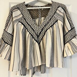 FP Movement by Free People Black and Cream Patterned Blouse